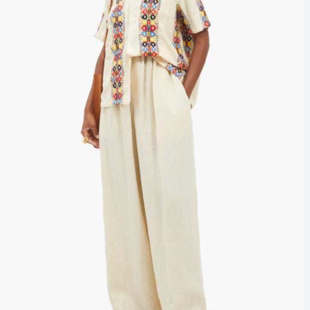 Bode Louie embroidered short-sleeved linen-blend shirt - M/L